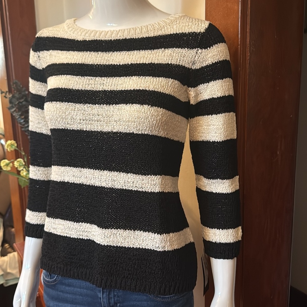 NWT Style&Co size small Striped Black and Cream Women's Sweater